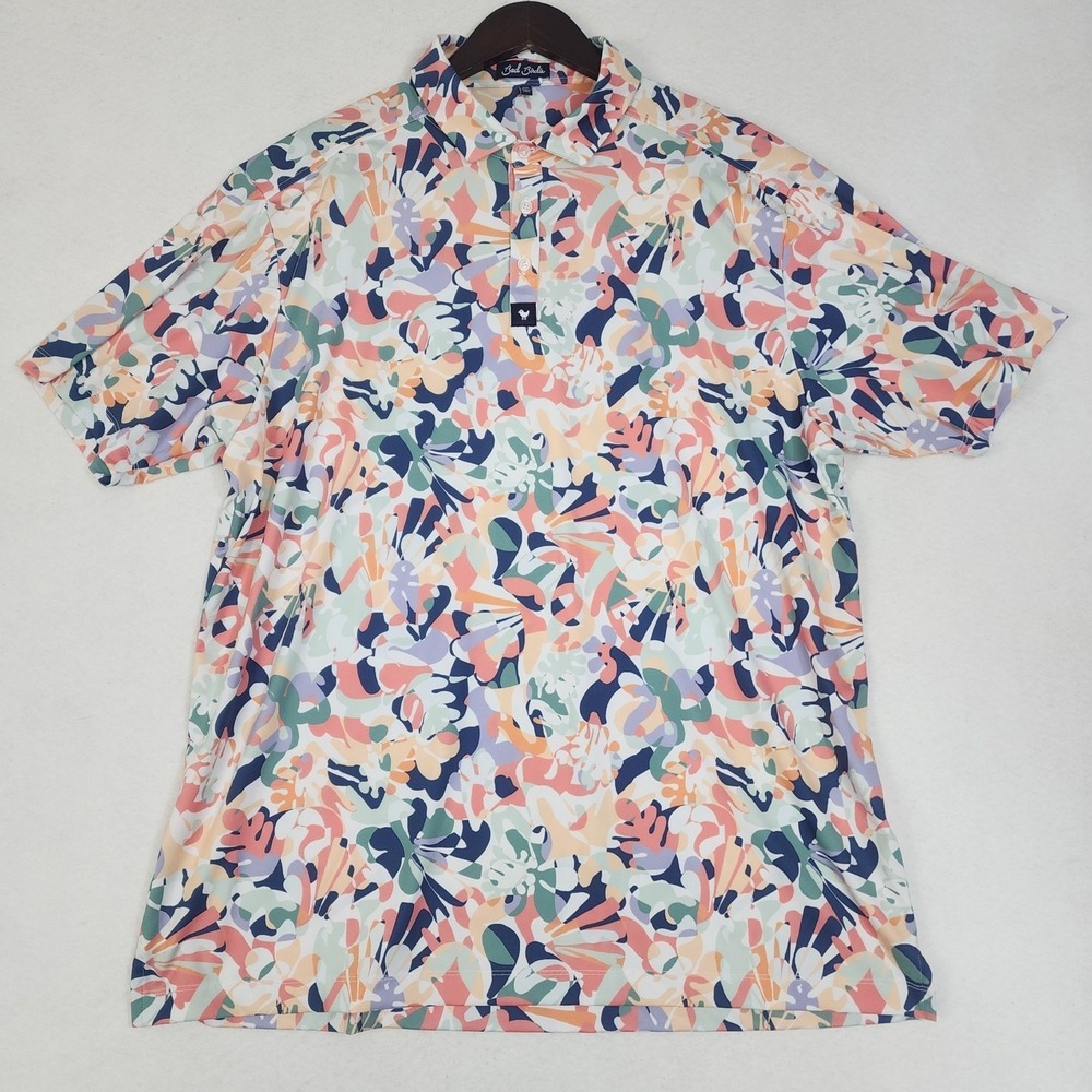 Bad Birdie In Bloom Polo Shirt Mens 2XL Multi Moisture Wicking Performance Golf